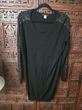 George Black Long-Sleeve Studded Knit Dress